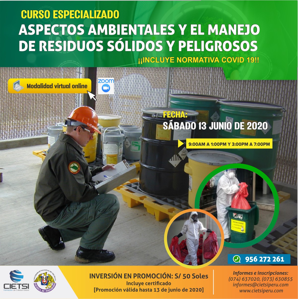 CURSO ESPECIALIZADO ASPECTOS AMBIENTALES Y EL MANEJO DE RESIDUOS SÓLIDOS Y PELIGROSOS