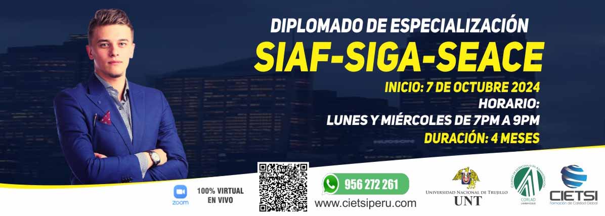DIPLOMADO EN LOS SISTEMAS GUBERNAMENTALES DE GESTIÓN PÚBLICA: SIAF SIGA SEACE 2DA EDICIÓN 2024 2025